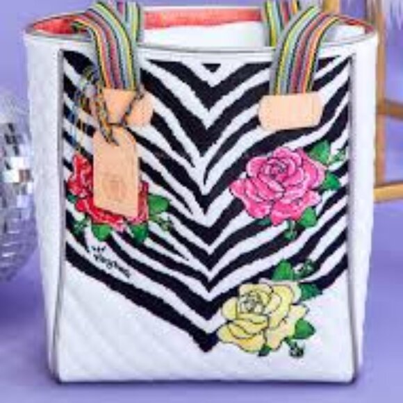 Consuela Michelle White Tote with Floral and Zebra Design LIke New, used once! - Picture 1 of 1